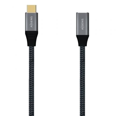 Cable Alargador USB 3.2 Tipo-C Aisens A107-0635 20GBPS 5A 100W/ USB Tipo-C Macho – USB Tipo-C Hembra/ Hasta 100W/ 2500Mbps/ 1m/ Gris