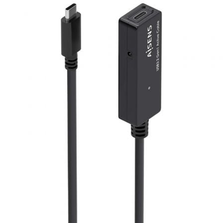 Cable Alargador USB 3.2 con Amplificador Aisens A107-0869/ USB Tipo-C Macho – USB Tipo-C Hembra/ Hasta 100W/ 20Gbps/ 5m/ Negro