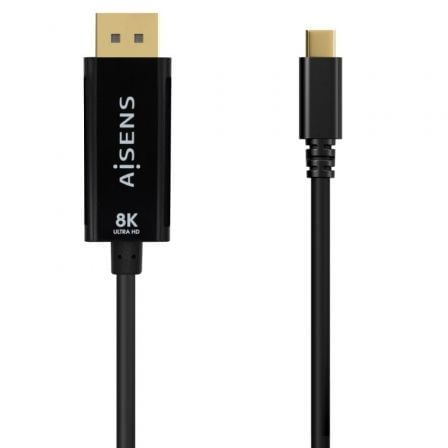 Cable Conversor Aisens A109-0689/ USB Tipo-C Macho – DisplayPort Macho/ Hasta 27W/ 1250Mbps/ 1.8m/ Negro