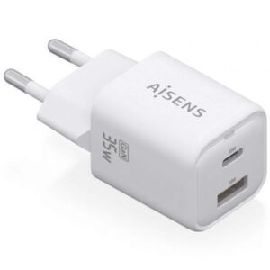 Cargador de Pared GaN Aisens ASCH-35W2P024-W/ 1xUSB Tipo-C/ 1xUSB/ 35W