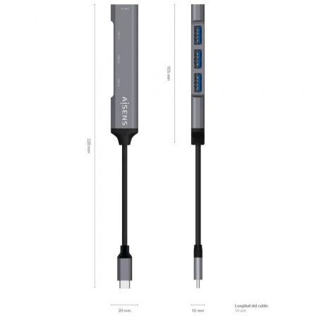 Hub USB Tipo-C Aisens A109-0541/ 4xUSB/ Gris - Imagen 4