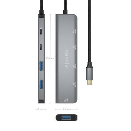 Hub USB Tipo-C Aisens A109-0857/ 3xUSB/ 1xUSB Tipo-C/ 1xUSB Tipo-C PD/ Gris - Imagen 4