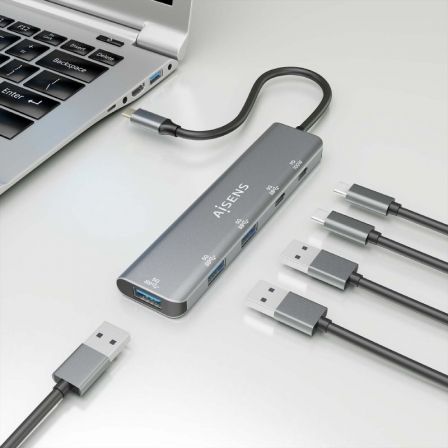 Hub USB Tipo-C Aisens A109-0857/ 3xUSB/ 1xUSB Tipo-C/ 1xUSB Tipo-C PD/ Gris - Imagen 5