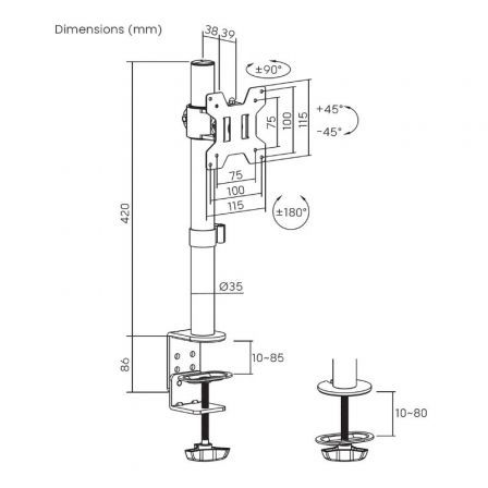 Soporte de Mesa para Monitor Aisens DT32TSR-275/ Giratorio/ Inclinable/ hasta 10kg - Imagen 4