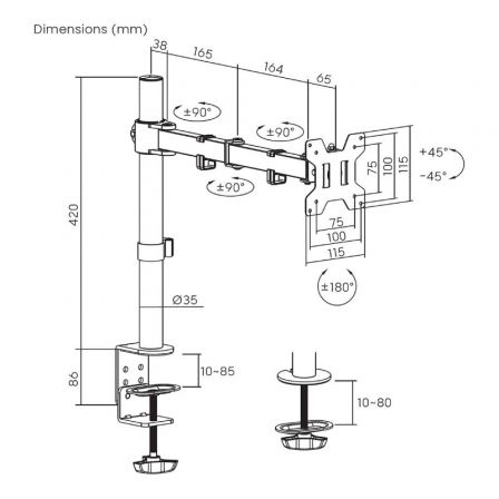 Soporte de Mesa para Monitor Aisens DT32TSR-277/ Giratorio/ Inclinable/ hasta 10kg - Imagen 4