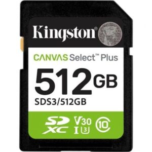 Tarjeta de Memoria Kingston CANVAS Select Plus 512GB SD XC/ Clase 10/ 150MBs