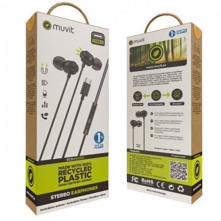 Auriculares Intrauditivos Muvit For Change MCHPH0006/ con Micrófono/ USB Tipo-C/ Negros - Imagen 3