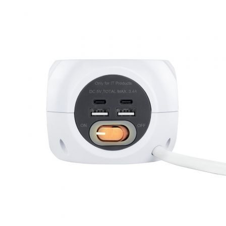 Regleta Nanocable 10.37.0001/ 3 Tomas de corriente/ 2 USB - 2 USB Tipo-C/ Cable 1.4m/ Blanca - Imagen 2