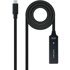 Cable Alargador USB Tipo-C 3.2 con Amplificador Nanocable 10.01.1311/ USB Tipo-C Macho - USB Tipo-C Hembra/ 5m/ Negro
