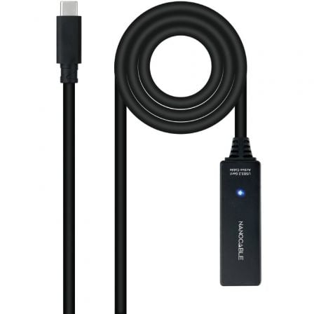 Cable Alargador USB Tipo-C 3.2 con Amplificador Nanocable 10.01.1311/ USB Tipo-C Macho – USB Tipo-C Hembra/ 5m/ Negro
