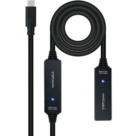 Cable Alargador USB Tipo-C 3.2 con Amplificador Nanocable 10.01.1312/ USB Tipo-C Macho – USB Tipo-C Hembra/ 10m/ Negro