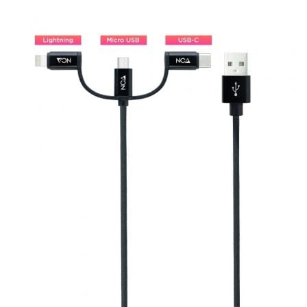 Cable USB 2.0 Nanocable 10.01.3200/ Lightning Macho - Micro USB Macho/ USB Tipo-C Macho/ 480Mbps/ 1m/ Negro - Imagen 2