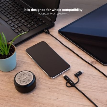 Cable USB 2.0 Nanocable 10.01.3200/ Lightning Macho - Micro USB Macho/ USB Tipo-C Macho/ 480Mbps/ 1m/ Negro - Imagen 4