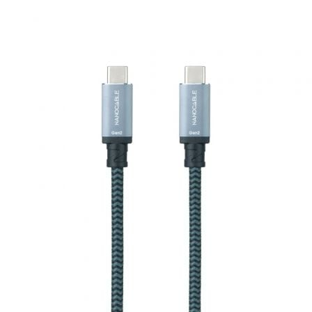 Cable USB 3.1 Tipo-C Nanocable 10.01.4102-COMB/ USB Tipo-C Macho - USB Tipo-C Macho/ Hasta 100W/ 10Gbps/ 2m/ Gris y Negro