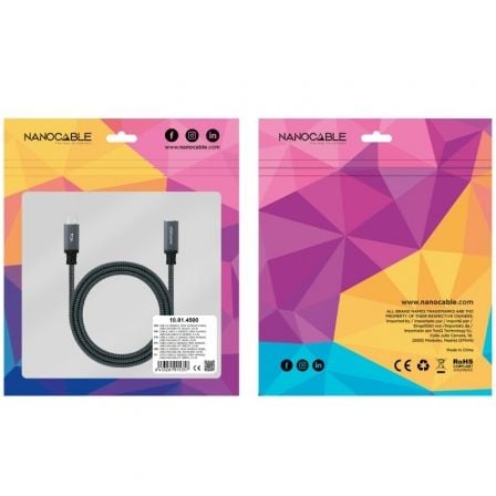 Cable Alargador USB Tipo-C 3.2 Nanocable 10.01.4500-COMB/ USB Tipo-C Macho - USB Tipo-C Hembra/ 50cm/ Negro - Imagen 4