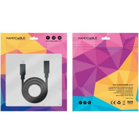 Cable Alargador USB Tipo-C 3.2 Nanocable 10.01.4500/ USB Tipo-C Macho - USB Tipo-C Hembra/ 50cm/ Negro - Imagen 4