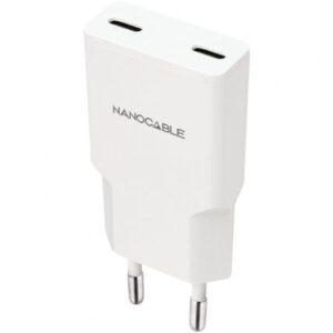 Cargador de Pared Nanocable 10.10.2023/ 2xUSB Tipo-C/ 20W/ Blanco