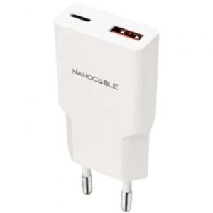 Cargador de Pared Nanocable 10.10.2028/ 1xUSB Tipo-C/ 1xUSB Macho/ 30W/ Blanco