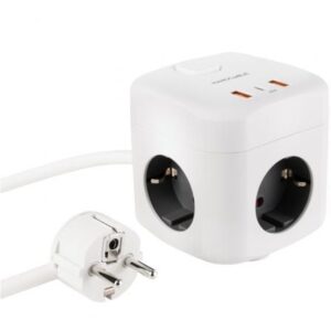 Regleta Nanocable 10.37.0011/ 3 Tomas de corriente/ 2 USB - 1 USB Tipo-C/ Cable 1.4m/ Blanca