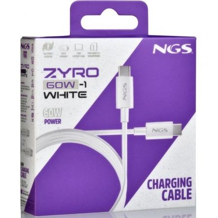 Cable USB 2.0 Tipo-C NGS ZYRO 60W-1/ USB Tipo-C Macho - USB Tipo-C Macho/ Hasta 60W/ 480Mbps/ 1m/ Blanco - Imagen 5