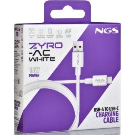 Cable USB 2.0 NGS ZYRO-AC/ USB Macho - USB Tipo-C Macho/ Hasta 15W/ 480Mbps/ 1m/ Blanco - Imagen 5
