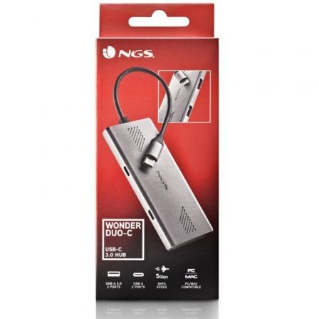 Hub USB Tipo-C NGS WonderDuo-C / 2xUSB/ 2xUSB Tipo-C/ Gris - Imagen 4