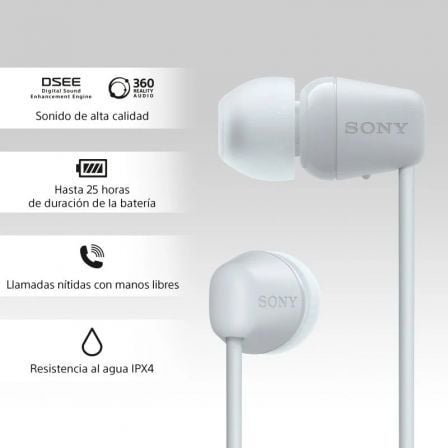Auriculares Inalámbricos Intrauditivos Sony WI-C100/ con Micrófono/ Bluetooth/ Blancos - Imagen 4