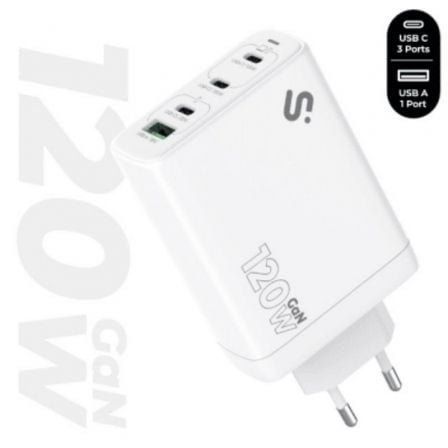 Cargador de Pared GaN Subblim 120W Charger USB C+C+C+A/ 3xUSB Tipo-C/ 1xUSB/ 120W