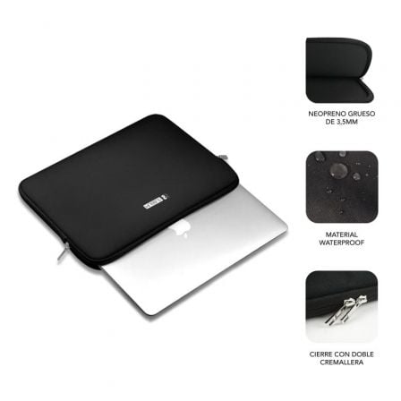 Funda Subblim Business Laptop Sleeve Neoprene V2 para Portátiles hasta 15.6"/ Negra - Imagen 2