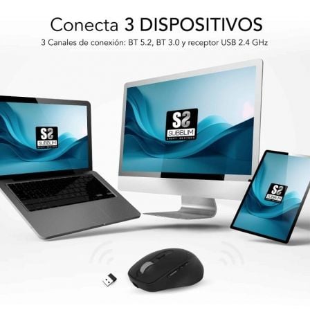 Ratón Ergonómico Inalámbrico por Bluetooth/ 2.4GHz Subblim Comfort Ergo Dual Battery/ Batería recargable/ Hasta 2400 DPI/ Negro - Imagen 5