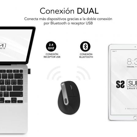 Ratón Ergonómico Inalámbrico por Bluetooth/ 2.4GHz Subblim Nature Vertical Ergo Dual Battery/ Batería Recargable/ Hasta 4000 DPI/ Negro - Imagen 2