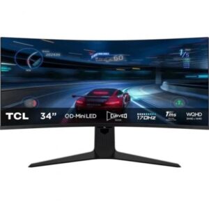 Monitor Gaming Curvo TCL 34R83Q 34"/ WQHD/ 1ms/ 170Hz/ QLED/ Multimedia/ Regulable en altura/ Blanco y Negro