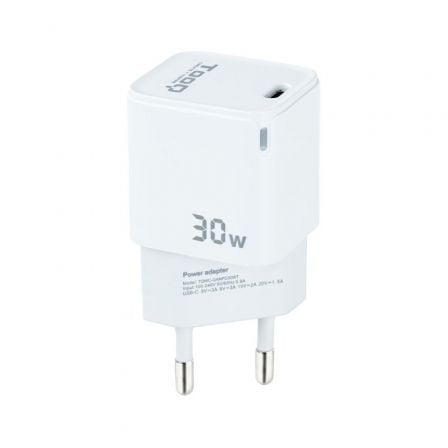Cargador de Pared GaN TooQ TQWC-GANPD30WT/ 1xUSB Tipo-C/ 30W