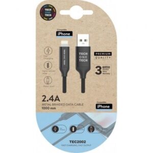 Cable USB 2.0 Tech One Tech TEC2002/ USB Macho - Lightning Macho/ 480Mbps/ 1m/ Negro