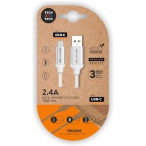 Cable USB 2.0 Tech One Tech TEC2006/ USB Tipo-C Macho - USB Macho/ 480Mbps/ 1m/ Blanco