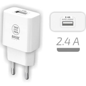 Cargador de Pared Tech One Tech TEC2904/ 1xUSB/ 2.4A/ Blanco