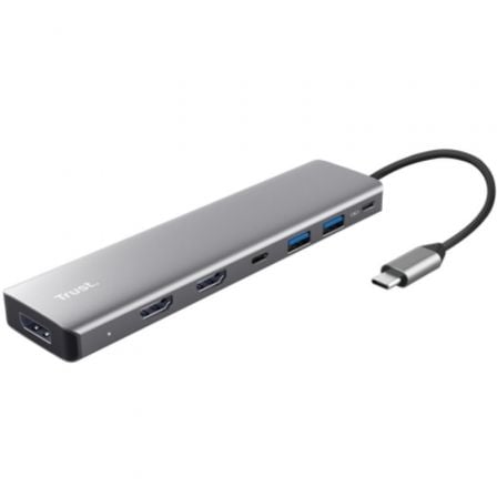 Docking USB Tipo-C Trust Dalyx/ 2xUSB/ 2xHDMI 4K/ 1xDisplayPort/ 1xUSB Tipo-C PD/ Gris