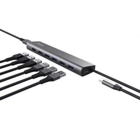 Hub USB 3.2 Gen1 Trust Halyx/ 7xUSB/ 1xUSB-C/ Gris - Imagen 2