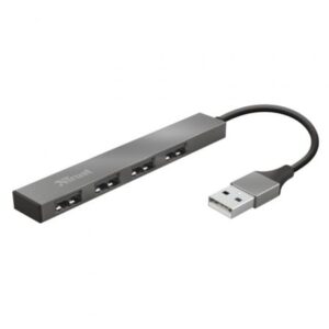 Hub USB 2.0 Trust Halyx/ 4xUSB/ Gris