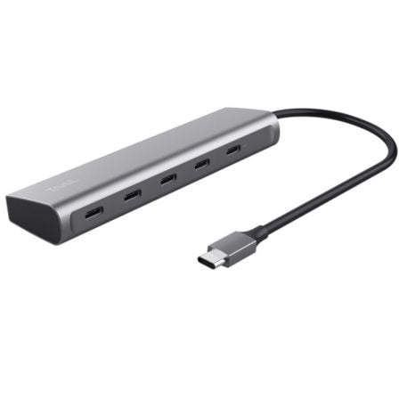 Hub USB Tipo-C Trust Halyx/ 4xUSB Tipo-C/ 1xUSB Tipo-C PD/ Gris