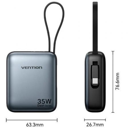 Powerbank 10000mAh Vention FHEH0/ 35W/ Gris/ Incluye Cable USB Tipo-C - Imagen 5