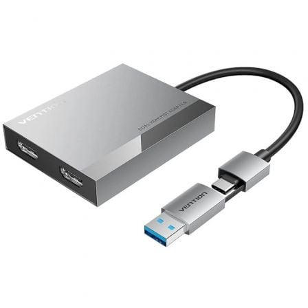 Conversor Vention ACXHB/ USB Tipo-C Macho/ USB Macho – 2x HDMI Hembra/ 15cm/ Gris