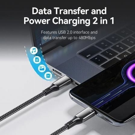 Cable USB 2.0 Tipo-C 5A 100W Vention CTKBAV/ USB Tipo-C Macho - USB Tipo-C Macho/ Hasta 100W/ 480Mbps/ 1.2m/ Negro - Imagen 3