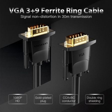 Cable VGA Vention DADBL/ VGA Macho - VGA Macho/ 10m/ Negro - Imagen 3
