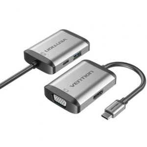 Conversor Vention TFAHB/ 1xUSB/ 1xHDMI/ 1xVGA/ 1xUSB Tipo-C PD/ Gris