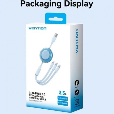 Cable USB Retráctil Vention TRJBBE/ USB Macho - Lightning/ 2xUSB Tipo-C/ Hasta 17.5W/ 10Gbps/ 1.1m/ Negro - Imagen 4