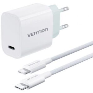 Cargador de Pared Vention G13W0-EU/ 1xUSB Tipo-C + Cable USB Tipo-C/ 1xUSB/ 30W