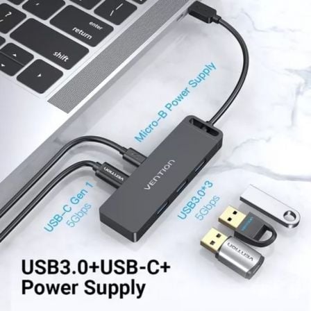 Hub USB Tipo-C Vention TGTBB/ 3xUSB/ 1xUSB Tipo-C/ 1x MicroUSB PD - Imagen 4
