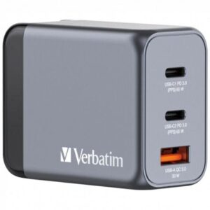 Cargador de Pared Universal GaN para Viaje Verbatim GNC-65/ 2xUSB Tipo-C/ 1xUSB/ 65W