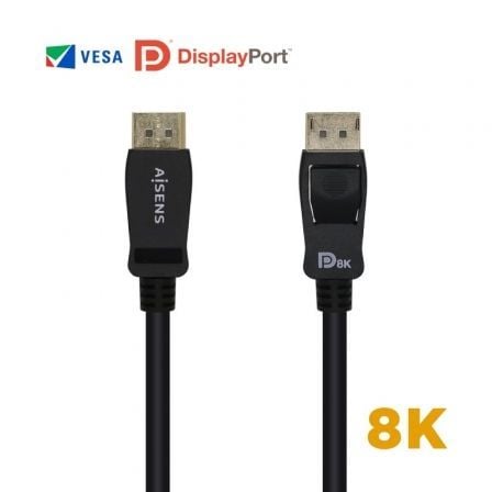 Cable DisplayPort 1.4 8K Aisens A149-0432/ DisplayPort Macho – DisplayPort Macho/ 2m/ Certificado/ Negro